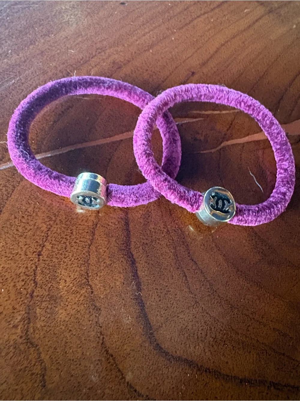 CHANEL Wine colored Velvet Hair Bands with Logo Charms